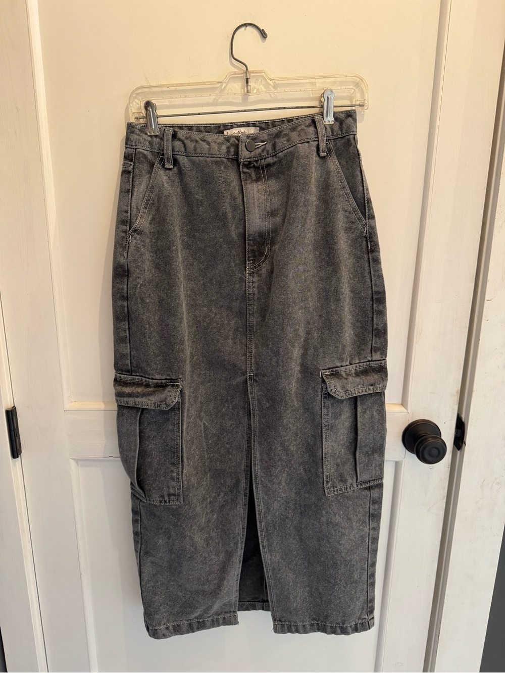 Women’s Black Washed Cargo Denim Skirt - Casual Utility Style